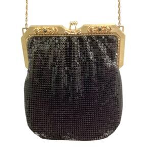 Vintage Whiting & Davis Purse Gold Hardware/ Chain Shiny Black Beautiful!